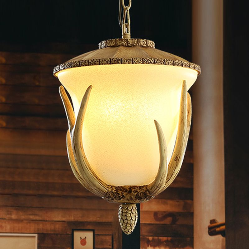 3 Lights Resin Hanging Lamp Country White Cup Shaped Restaurant Cluster Pendant with Elk Pattern