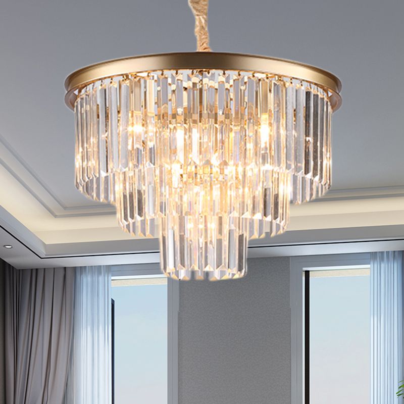 Zwart/goud verstelbare taps toelopende kroonluchter lamp Minimalistisch 6/9/15-licht kristal hangerverlichting, 19,5 "/23.5" /31,5 "W