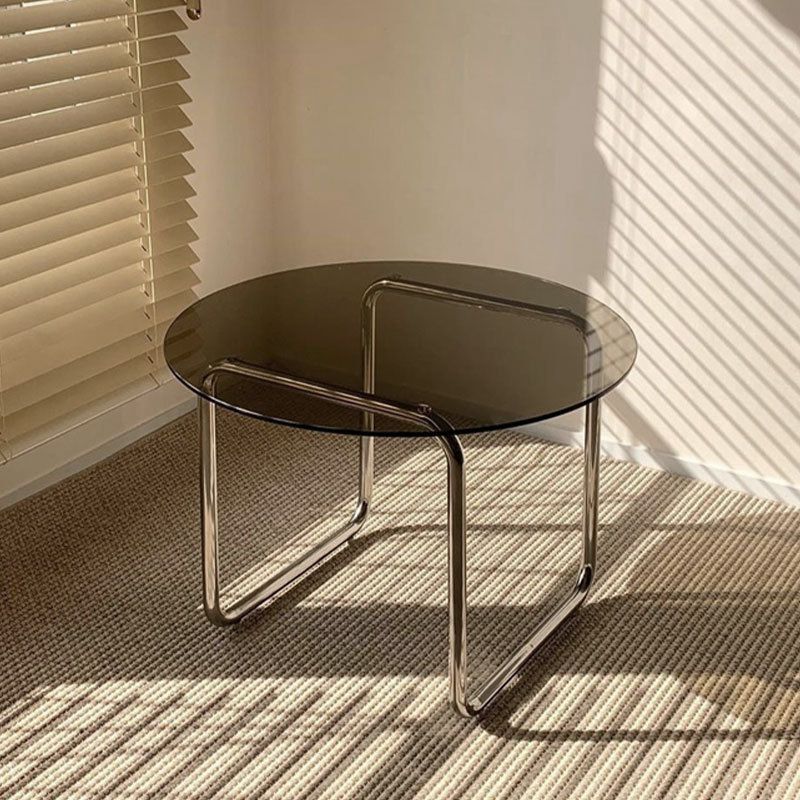 Modern Glass Top Round Coffee Table Sled Single Coffee Table