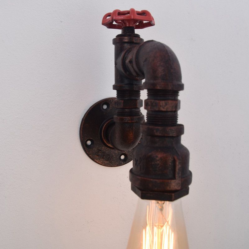 1-Light Industrial Wrought Iron Wall Sconce Pipe and Gauge Wall Light Lamp for Dining Room