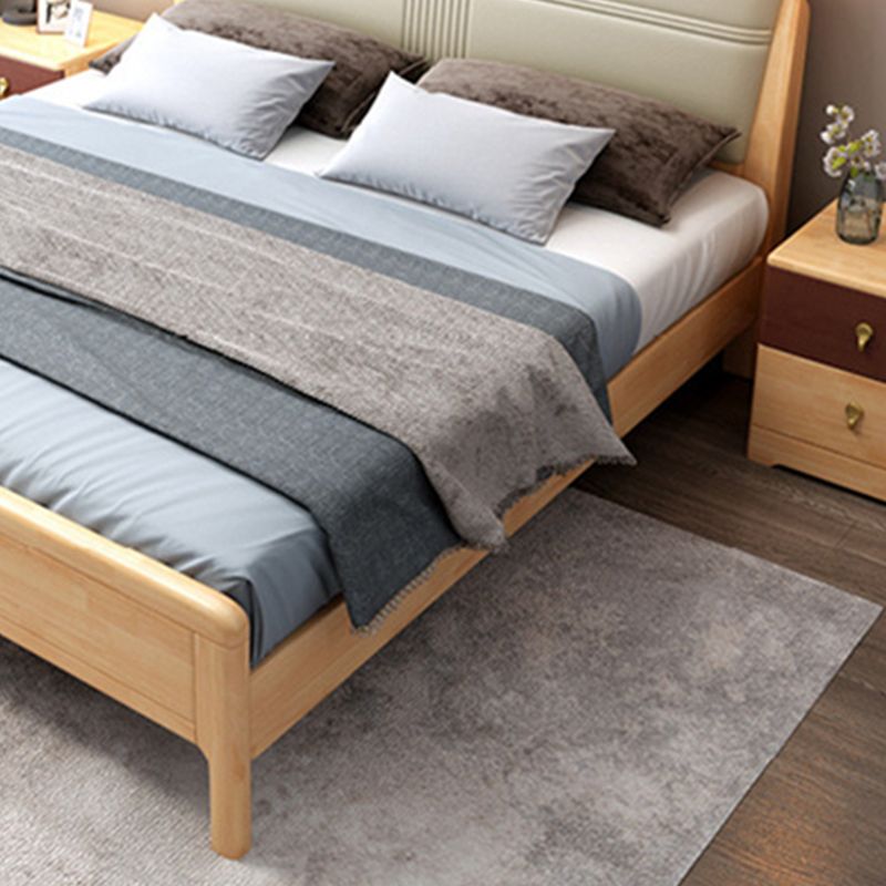Natural Contemporary Panel Bed Wood and Upholstered Standard Bed Upholstered Headboard
