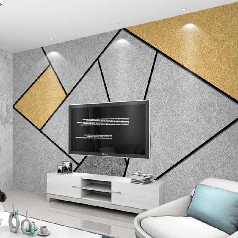 Extra Large Nordic Wall Art Grey and Yellow Geometries Mural Wallpaper, Custom-Printed