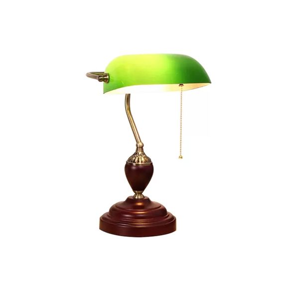 Traditional Style Rollover Shade Banker Lamp 1 Light Green/Red/White Glass Banker Desk Lamp with Pull Chain for Bedroom