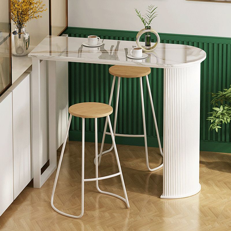 Contemporary Bar Table Set 1/2/3 Pcs White Stone Bar Table with Stools