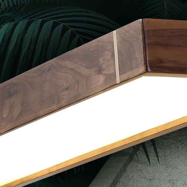 Walnut Wood Rectangular Pendant Light Nordic Dark Brown LED Hanging Light over Island