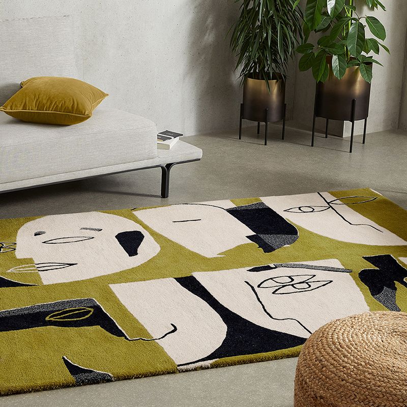 Green Abstract Pattern Rug Polyester Modern Rug Washable Rug for Drawing Room