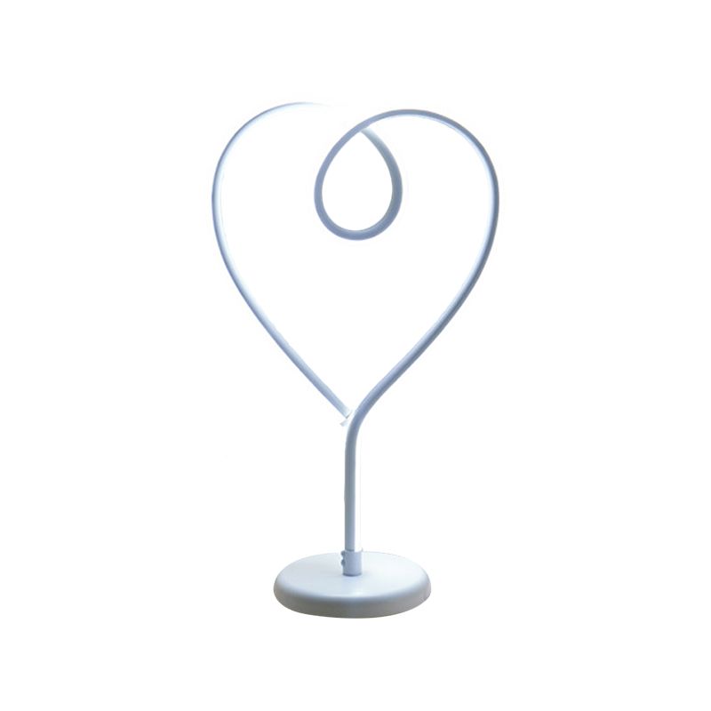 Loving Heart Night Lighting Simple Metal White/Gold LED Desk Lamp with Round Pedestal in Warm/White Light for Bedroom