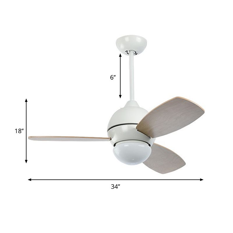 Acrylic Dome Flan Lamp Modern LED Black/Grey/White Semi Flush Mount Ceiling Fixture with 3 Wood Blades, 36" Long
