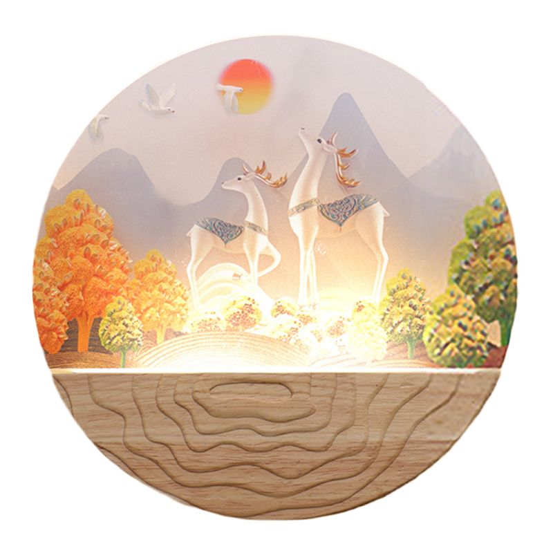 Wood Routed Elk and Mountain Mural Lampe minimaliste LED LED acrylique Murm