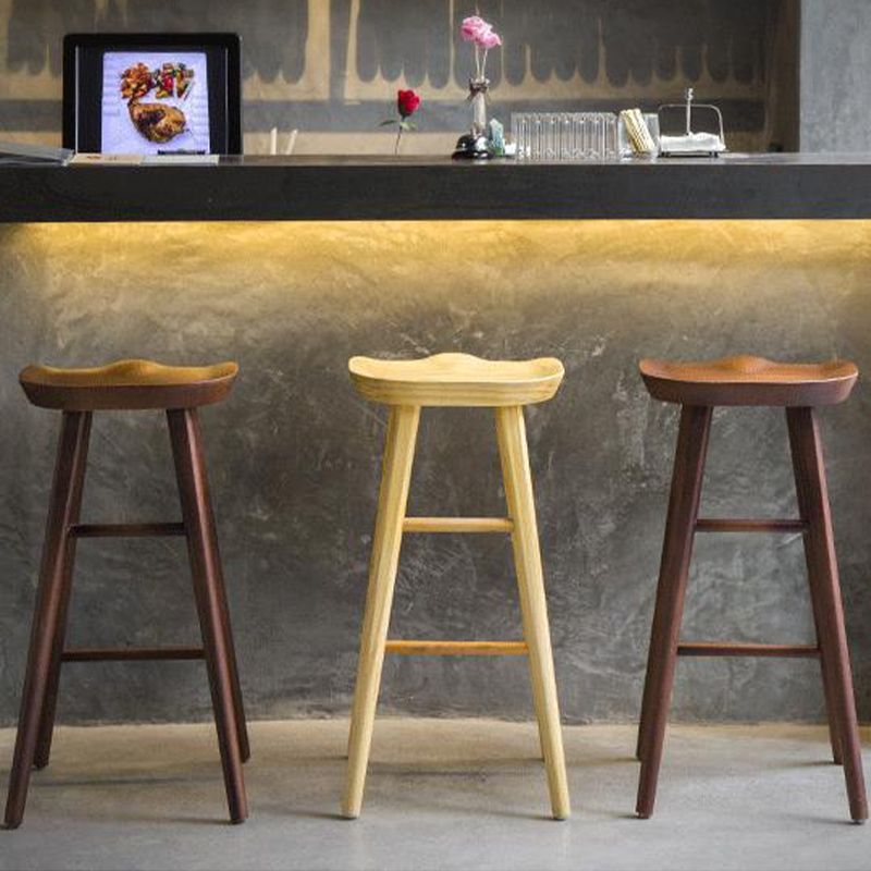 Industrial Armless Bar Stools Wood Dining Stool with Footrest