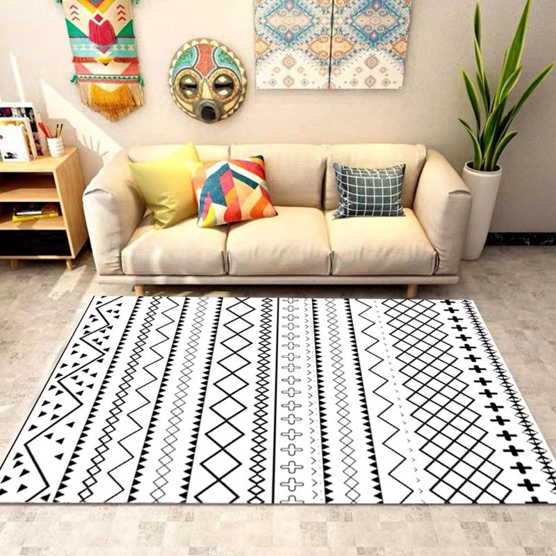 Bohemian Banded Print Rug Polyester Area Carpet Non-Slip Backing Indoor Carpet for Living Room