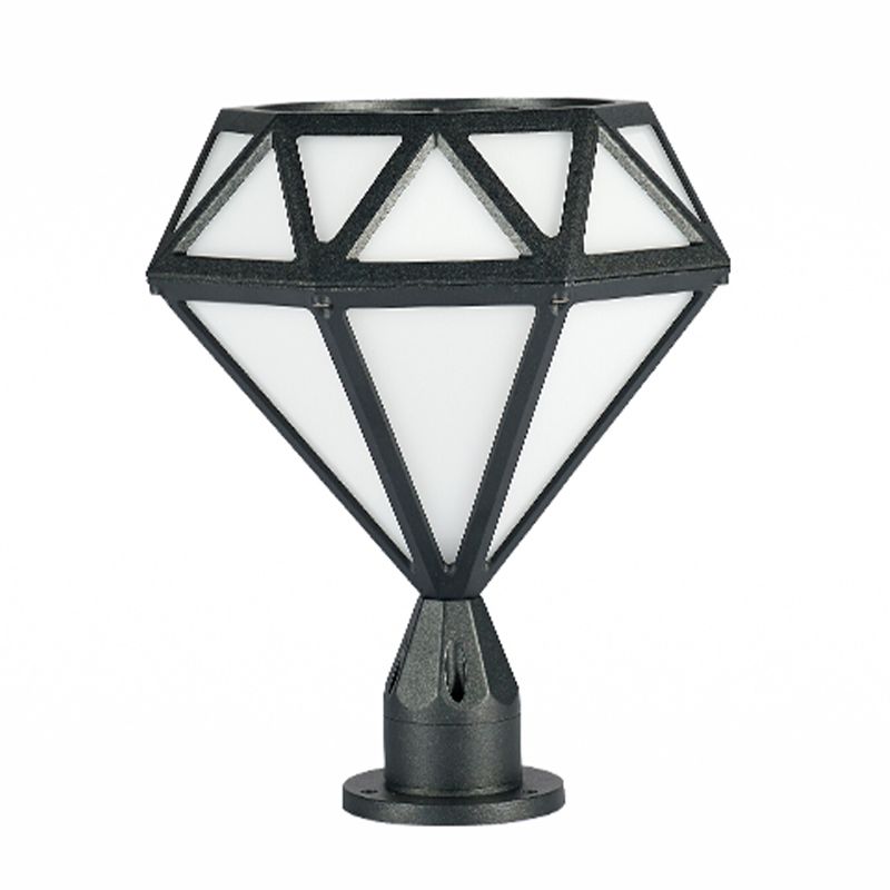 Contemporary Metal Pillar Lamp Diamond Shape Outdoor Waterproof Light with Plastic Shade