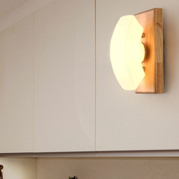 Modern Style Wall Mounted Lamps Wood 1 Light Flush Mount Wall Sconce for Bedroom