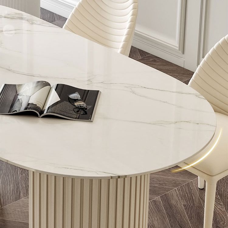 Oval Sintered Stone Top Esstisch Moderner Tisch in Weiß mit doppelter Sockel