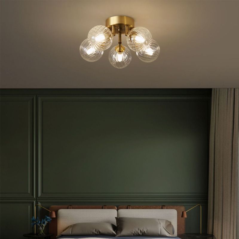 Sphere Shape Flush Mount Modern Style Glass 3/4/5/6 Lights Flush Ceiling Light in Gold