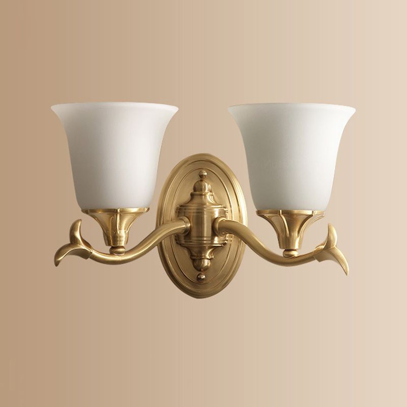 Bell Shaped Living Room Wall Lighting Retro Frosted Glass Gold Wall Mounted Light