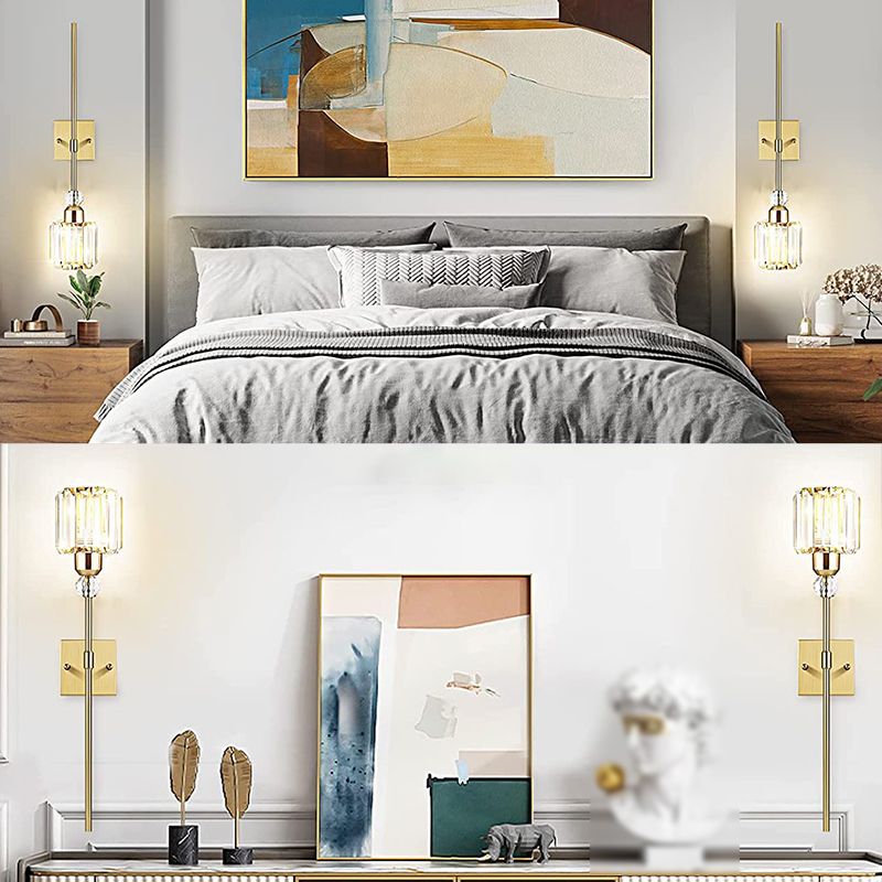 Modernism Single Golden/Chrome Vanity Light Shaded Crystal Bath Bar