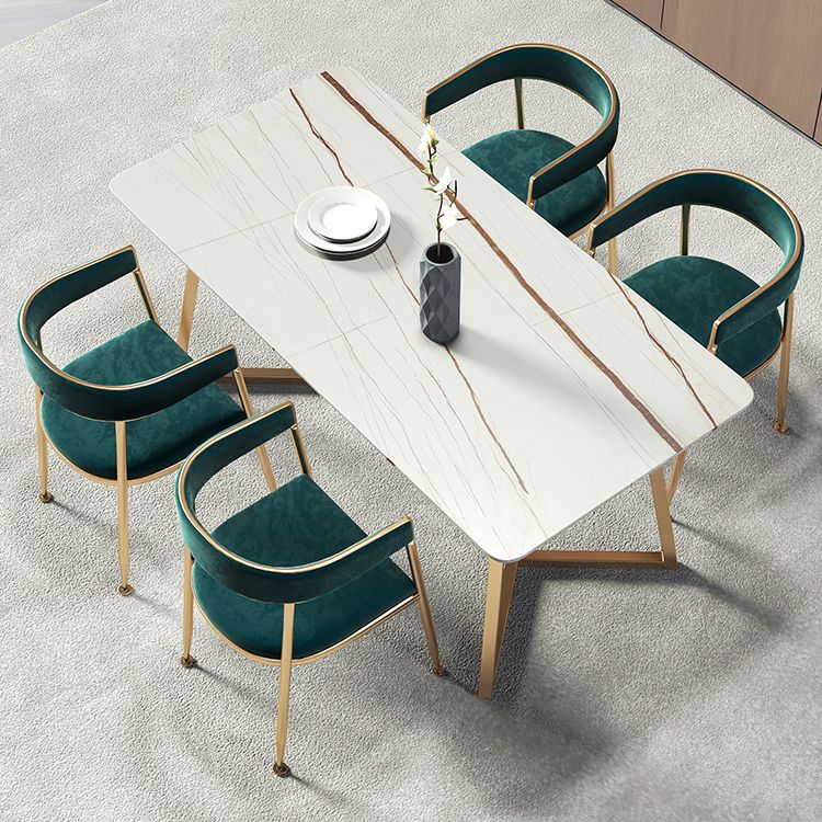 Metal Traditional Luxury Rectangle Table Sintered Stone Table with Sled Base