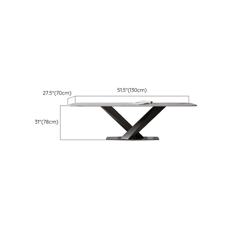 Modern Stone Top White Rectangular Dining Table with Black X-Base