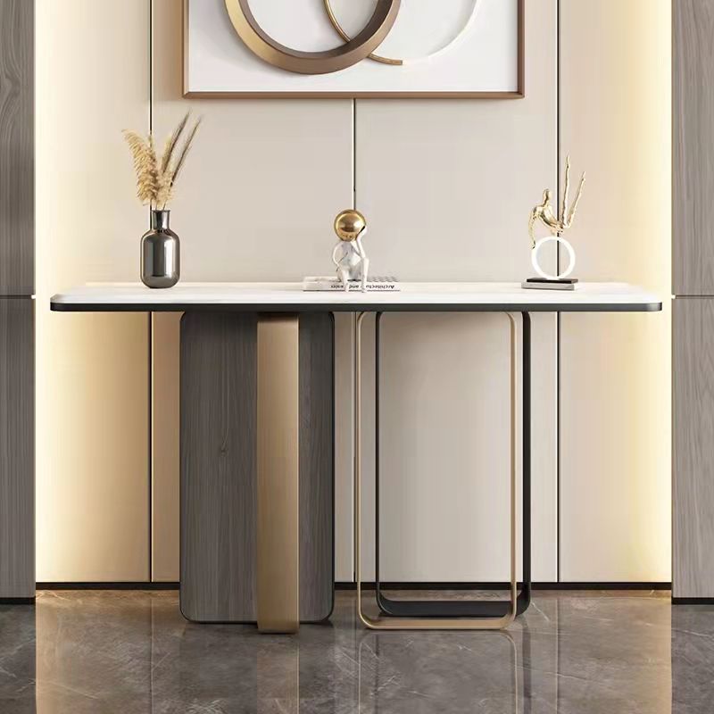 White Stone Console Table 1 Shelf 31.5" Tall Accent Table for Hall