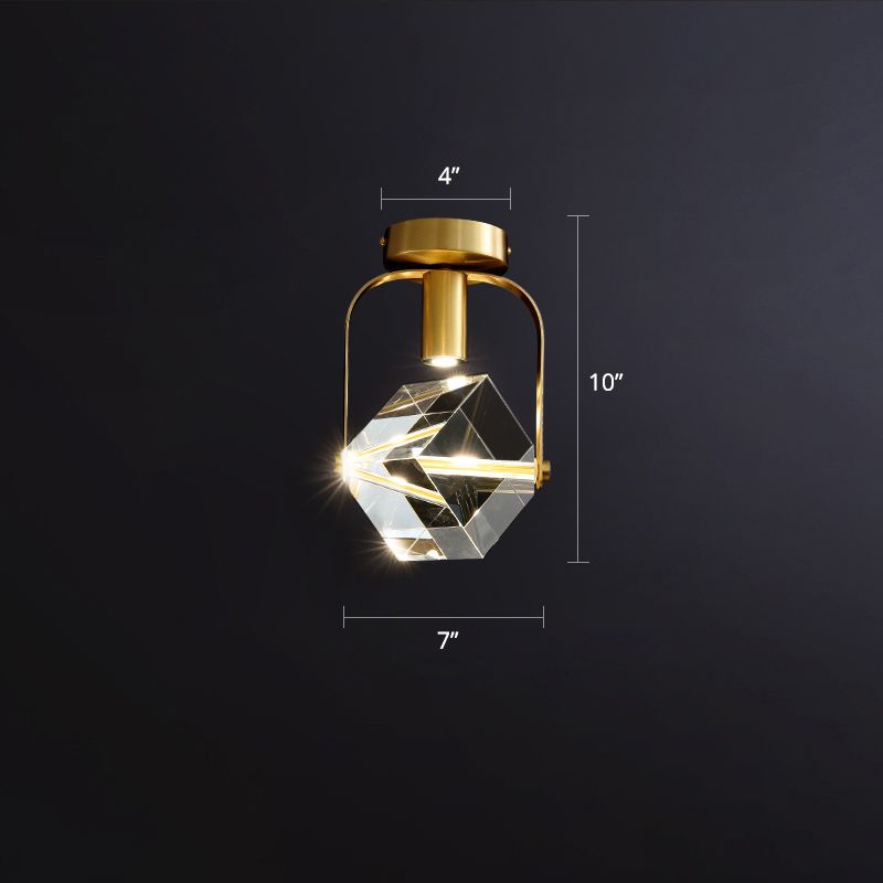 Cube LED Close to Ceiling Lamp Postmodern Crystal Gold Semi Flush Mount Light for Foyer