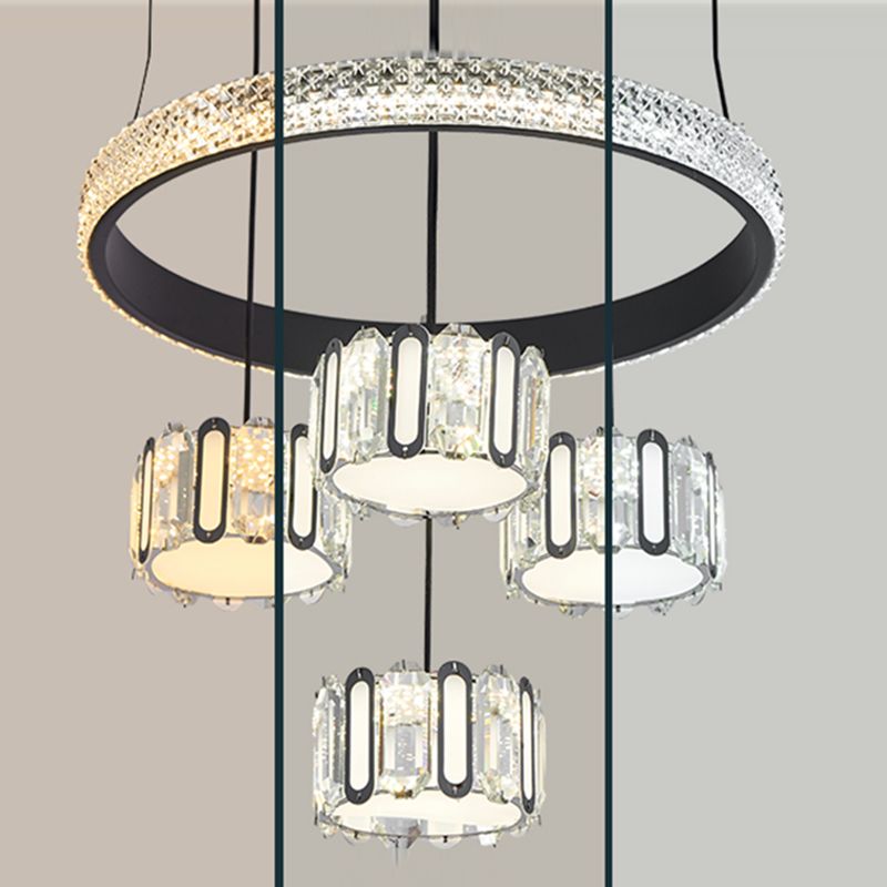 Ciondolo a cluster circolare nero moderno lampada a sospensione a LED a 5 luci a 5 luci per sala da pranzo