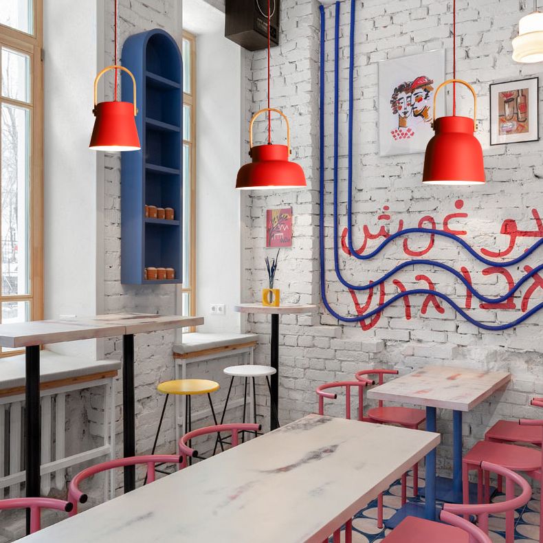 Lámpara colgante de acabado rojo de metal geométrico 1 cabeza vintage colgante luz de techo para restaurante