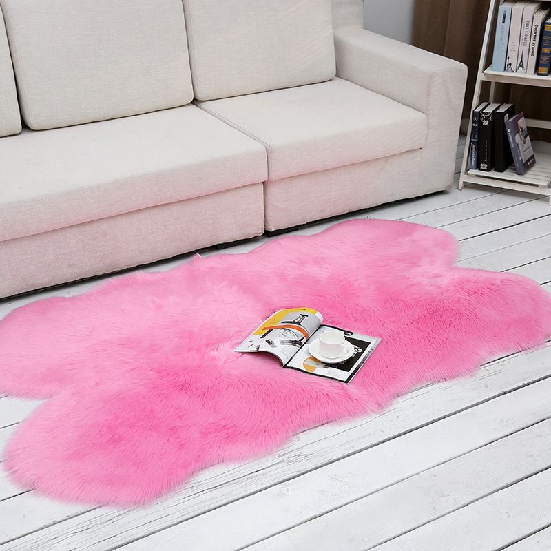 Shaggy Plain Rug Multi-Color Scandinavian Carpet Faux Fur Machine Washable Non-Slip Backing Pet Friendly Rug for Home