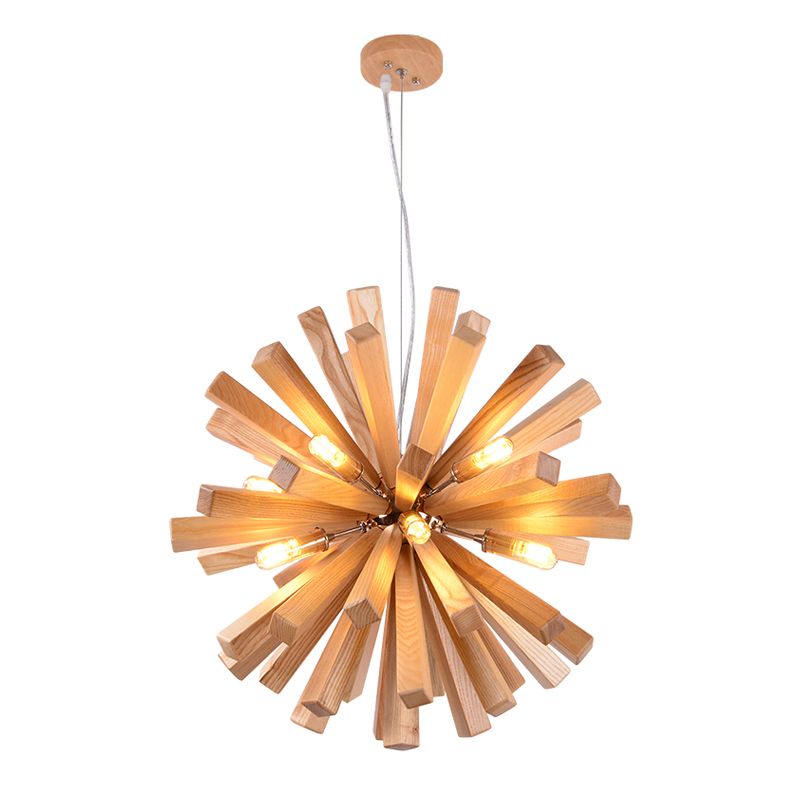 Wood Nordic Style Chandelier 10 Lights Hanging Light for Restaurant