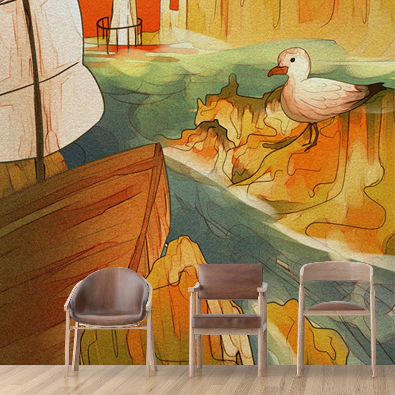 Illustration Mountain Landscape Mural Large Wall Art for Living Room, Custom Made
