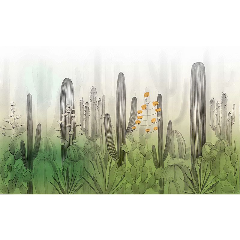 Green Cactus Field Wallpaper Murals Water Resistant Wall Decor for Bedroom, Non-Woven
