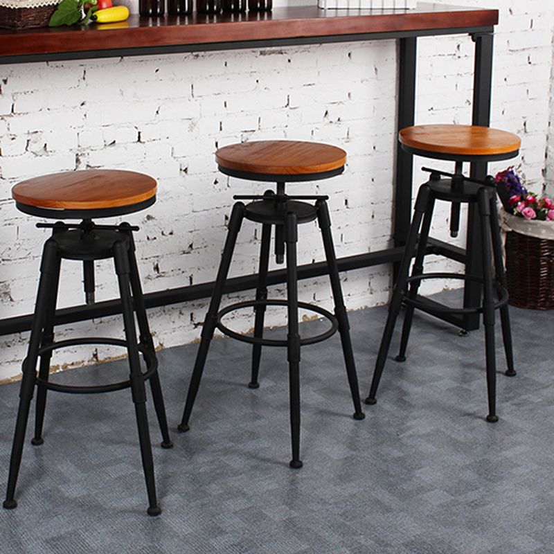 Industrial Metal Stool Upholstered Faux Leather Barstools in Matte Finish for Indoor
