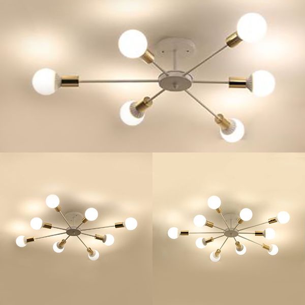 6/8/9 ampoules Spoutnik Semi encastré rétro industriel finition blanche éclairage de plafond en métal pour chambre à coucher