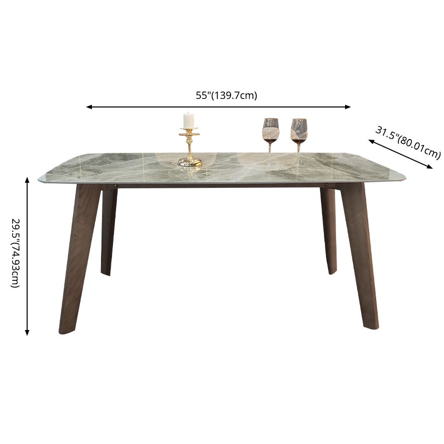 Minimalist Style White Slate Dining Table Rectangular Formal Dinette Set with Wood Base