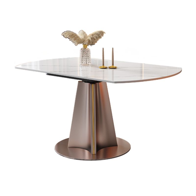 Modern White Round Extendable Dining Table with Metal Pedestal Base