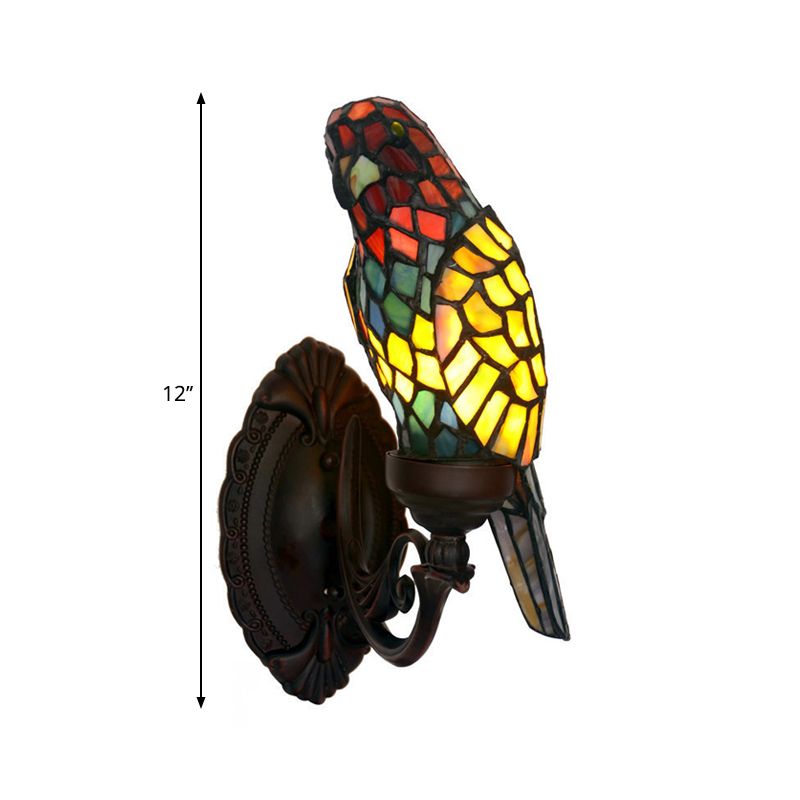 Parrot Shaped Sconce Light Victorian Cut Glass 1 Light Green Wall Mounted Lighting with Swirled Arm