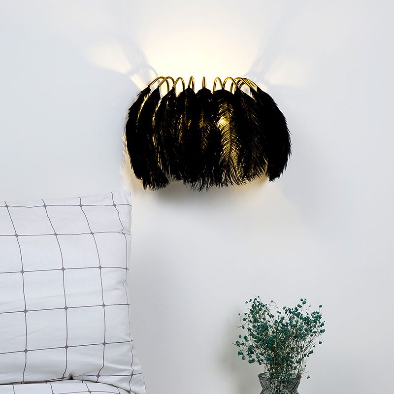 Minimalist Half-Round Wall Lamp Feather 1 Head Bedroom Flush Mount Wall Sconce