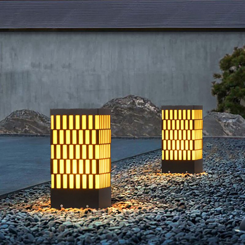 Rectangle Pillar Lamp Contemporary Metal Outdoor Waterproof Light in Black