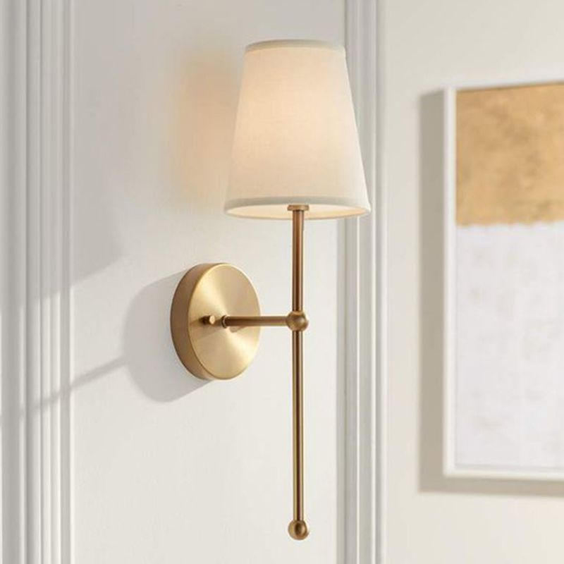 1 - Light Bathroom Light Fixture Trio Post Modern Bath Sconce with Fabric Shade