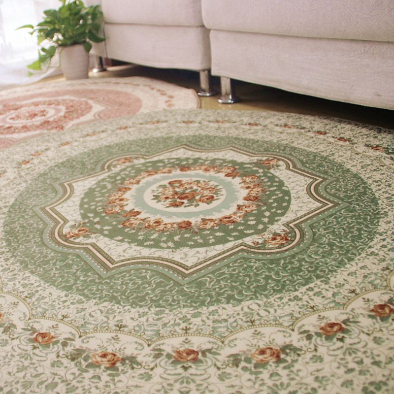 Beige Vintage Rug Polyester Flower Area Rug Stain Resistant Rug for Living Room