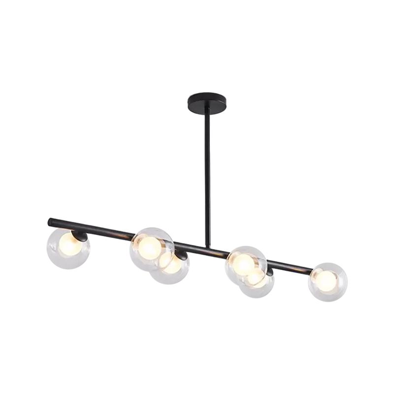 Clear Glass Ball Island Light over Dining Table 6 Light Modern Metallic Hanging Chandelier in Black/Gold