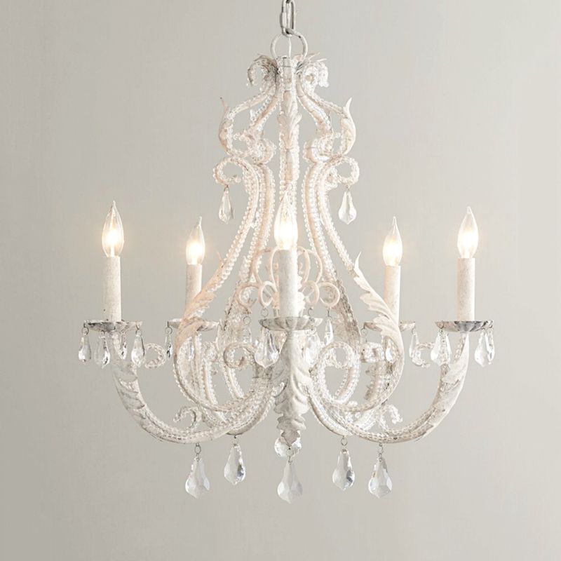 Grey/White Spur Chandelier Modern 5/6 Heads Crystal Ceiling Pendant Light for Living Room