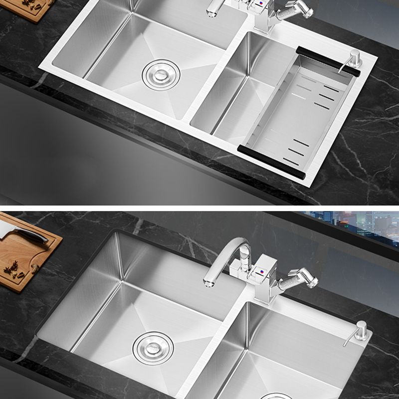 Dirt Resistant Kitchen Sink Soundproof Detail Kitchen Double Sink with Overflow Hole