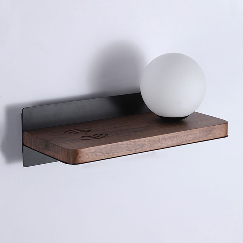 Contemporary Wood Wall Mounted Lighting Glass Shade Wall Lamp for Bedroom