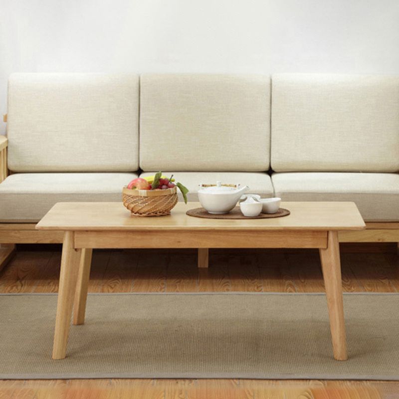 Solid Wood 4 Legs Coffee Table Nordic 17.7" High Cocktail Table