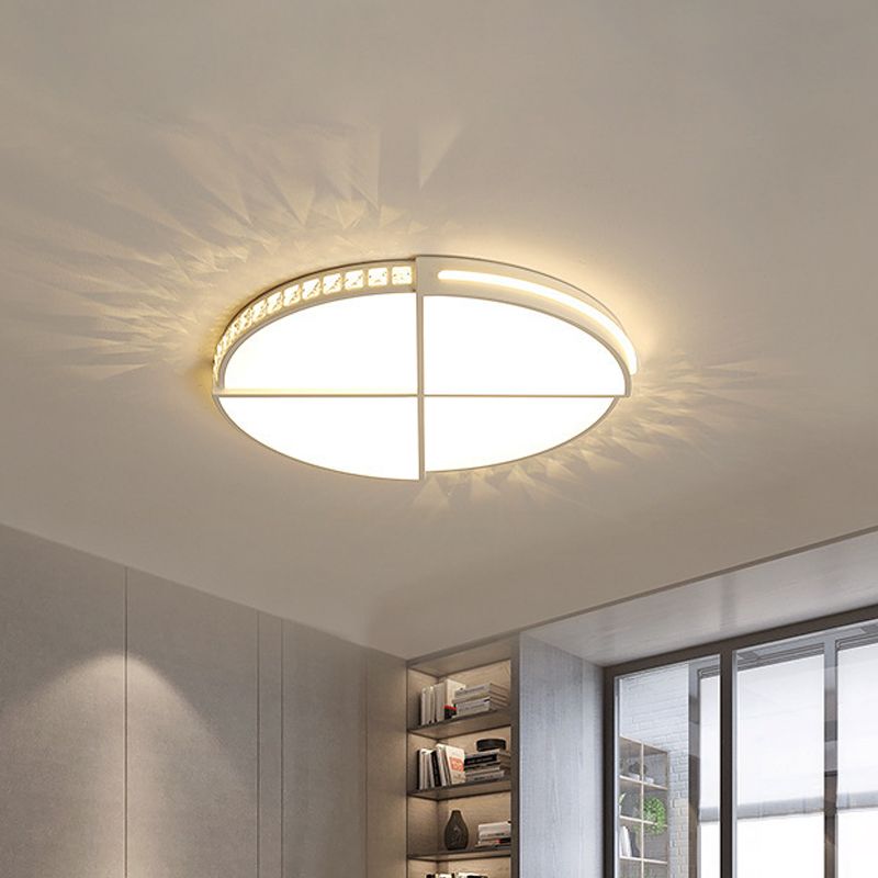 White Circle Division Flush Ceiling Light Minimalist Crystal Encrusted 16.5"/20.5" W LED Flushmount with Acrylic Diffuser