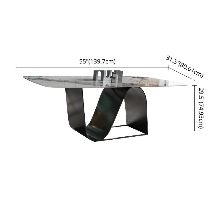 Moderne graue Küchen -Ess -Set Sintered Stone Top Rechteck Essset mit Trestle Basis