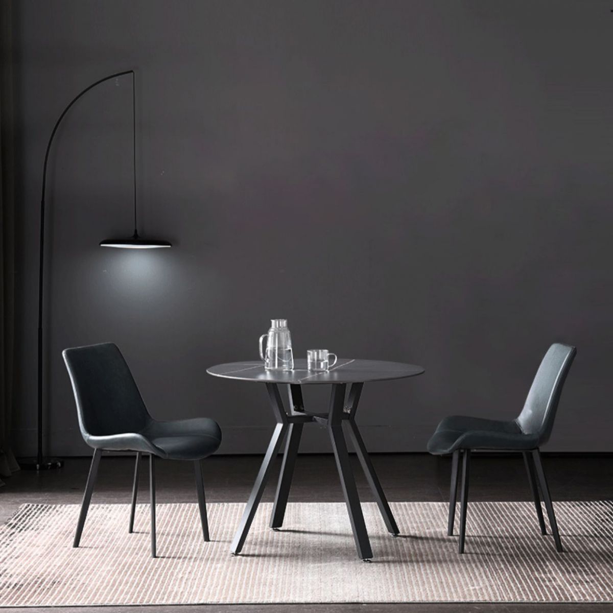 Modern Style Sintered Stone Dining Room Table Round Table with Metal Base