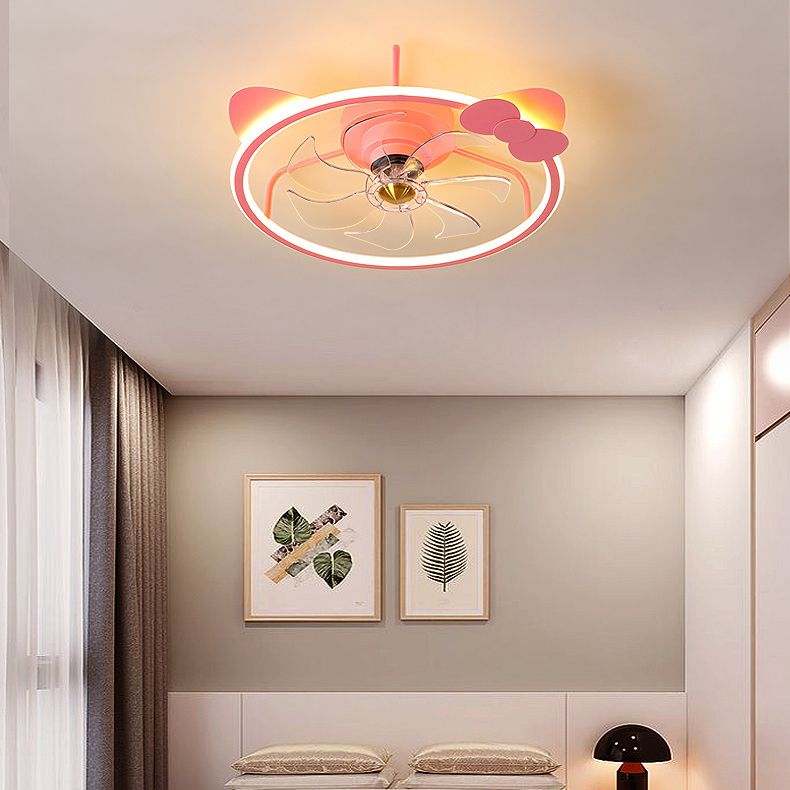 7-Blade Metal Ceiling Fan Children Pink Fan with Light for Room