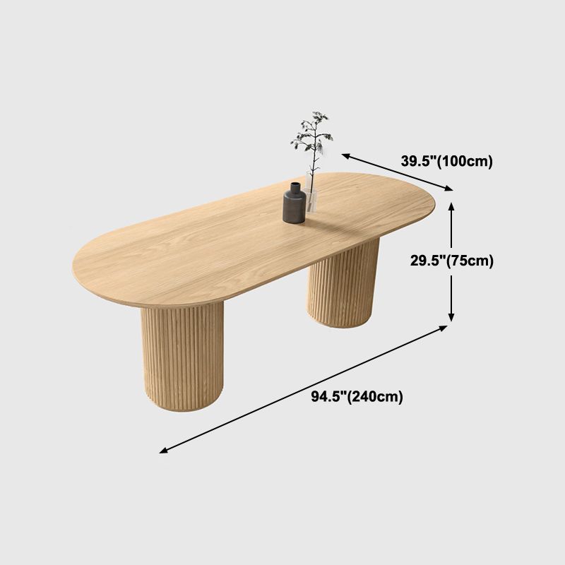 Modern Ash Wood Table for Restaurant Oval Table with Double Pedestal